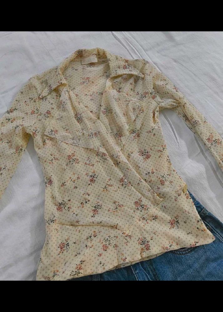 Vintage Floral Wrap Blouse