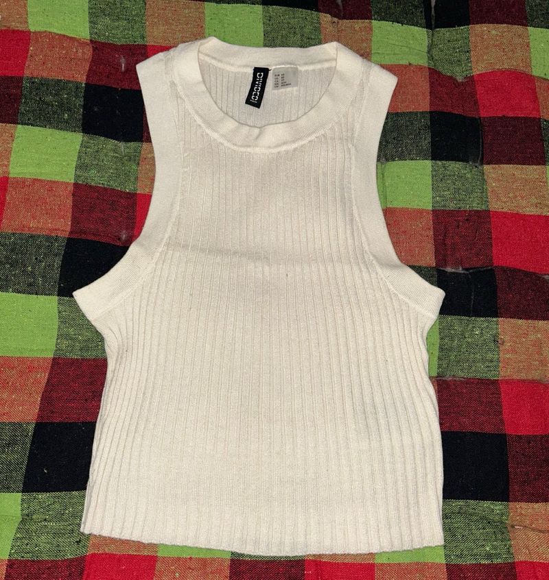 Cream Ribbed Sleeveless Top