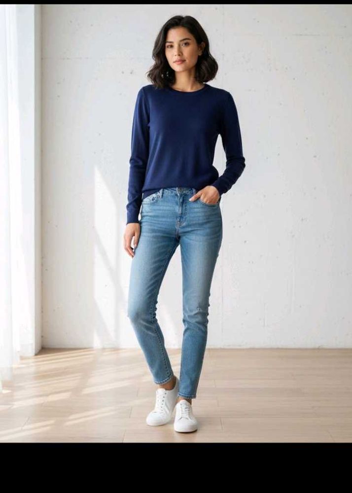 Navy Blue Knit Long Sleeve Top