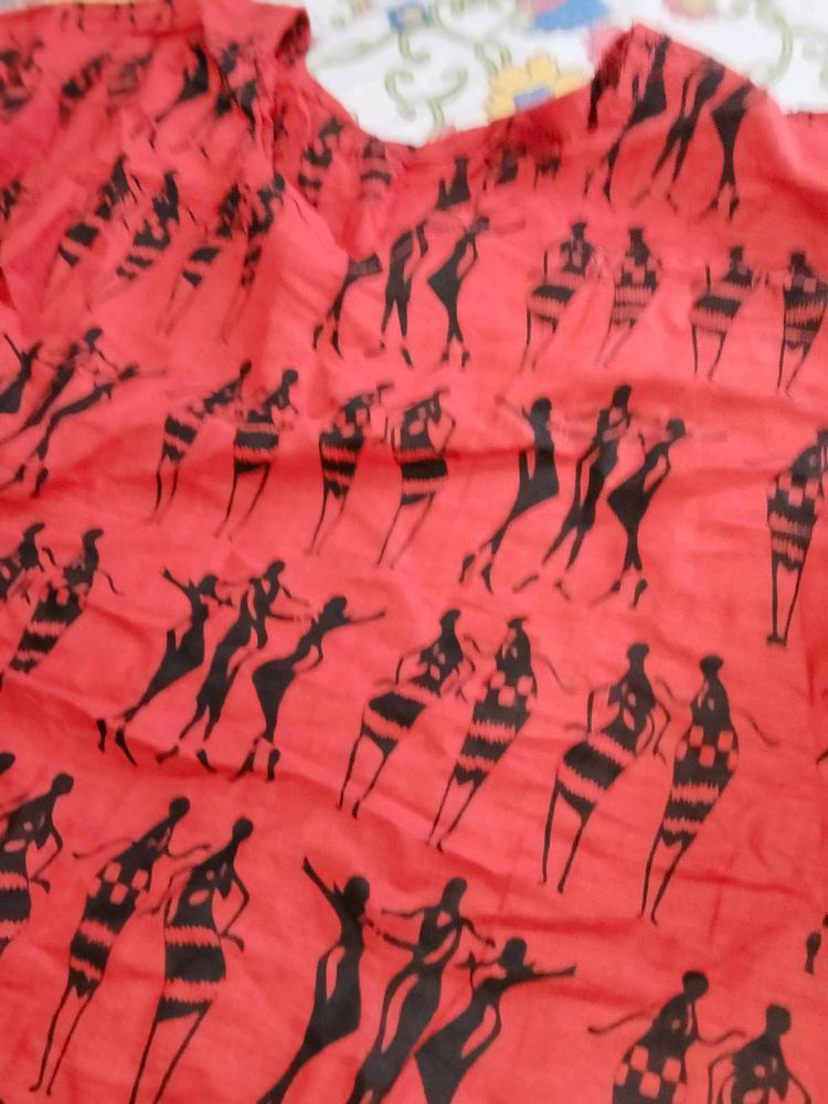 Red with Black Print Kurti