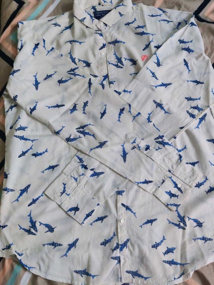 Shark Print Button Down Shirt