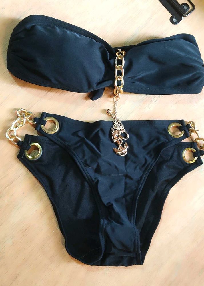 Black Chain Detail Bikini Set, New