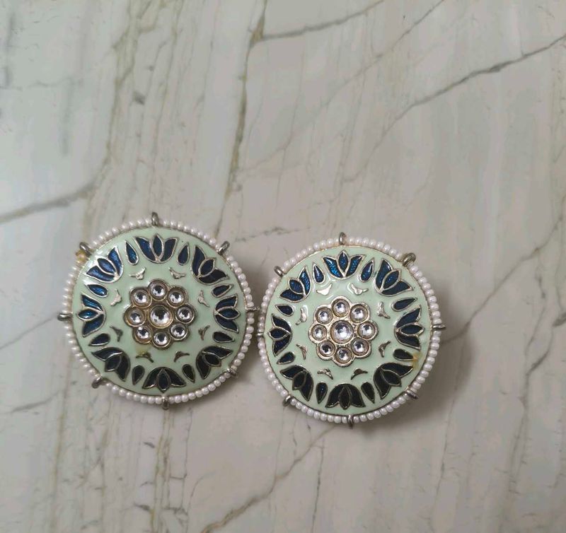 Pack of 2 Designer Round Enamel Earrings