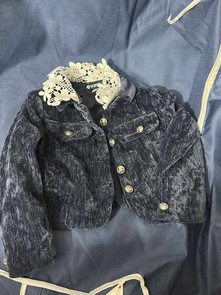 Velvet Cropped Jacket with Lace Collar