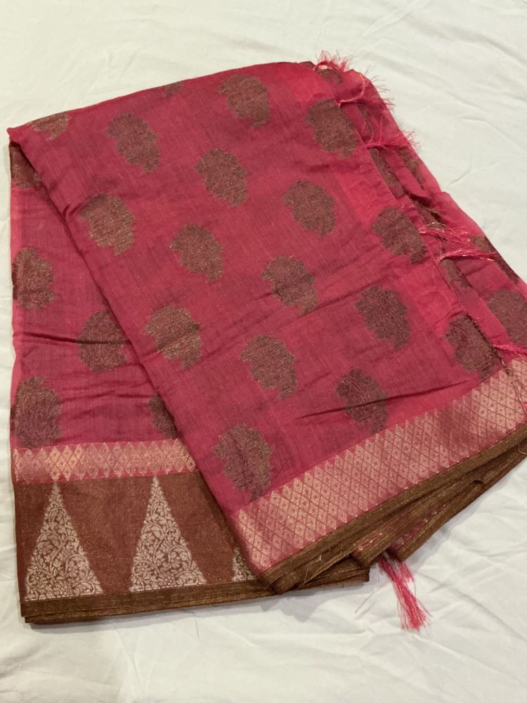 Beautiful Pink Saree with Intricate Motifs