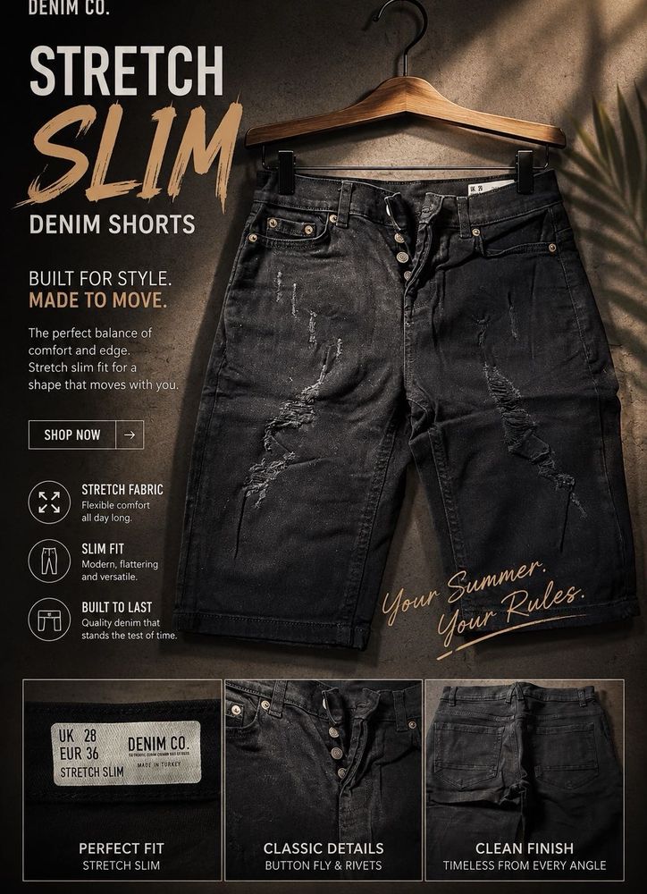 Black Distressed Denim Shorts
