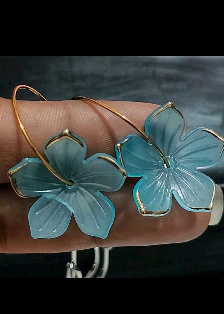 Beautiful Blue Flower Hoop Earrings