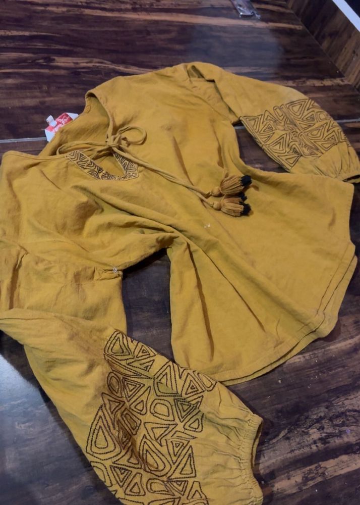 Yellow Kurta Set with Tassels