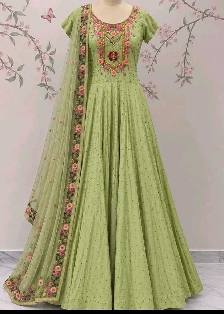 Stunning Green Embroidered Anarkali Gown
