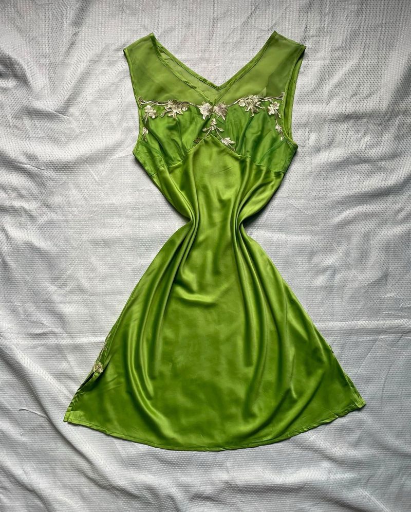 Green Satin Slip Dress