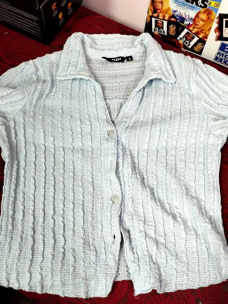 Light Blue Textured Collared Shirt