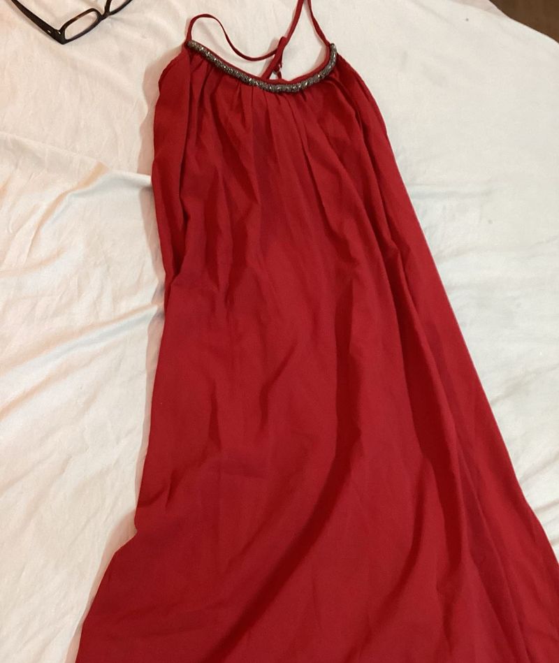 Wildest Dreams: Red Beaded Flowy Maxi Dress