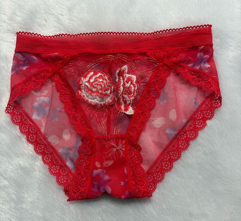 Red Floral Lace Briefs