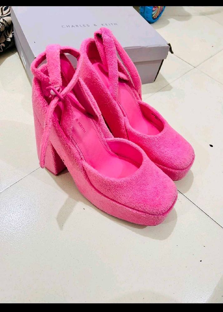 Charles Keith Hot Pink Terry Platform Heels