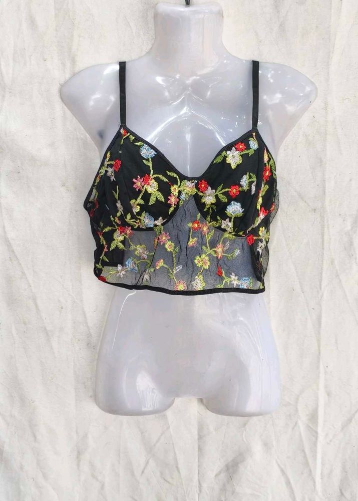 I. Sheer Floral Embroidered Bralette