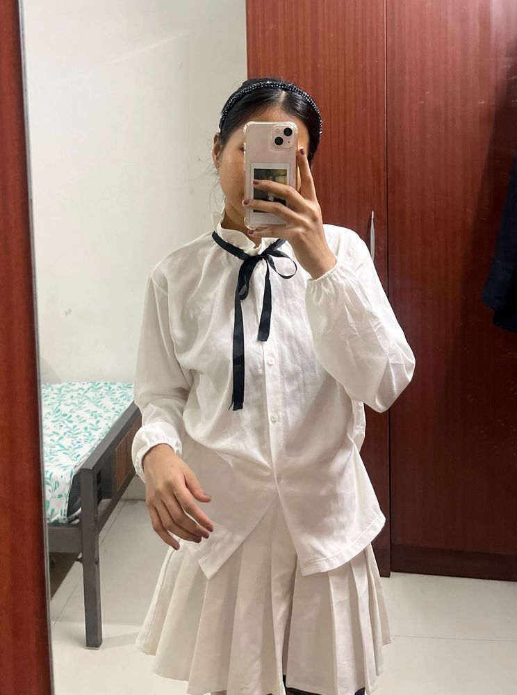 White Bow Tie Blouse