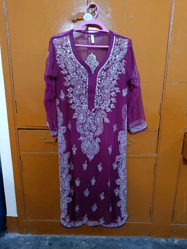 Elegant chikankari mirror Purple Kurta