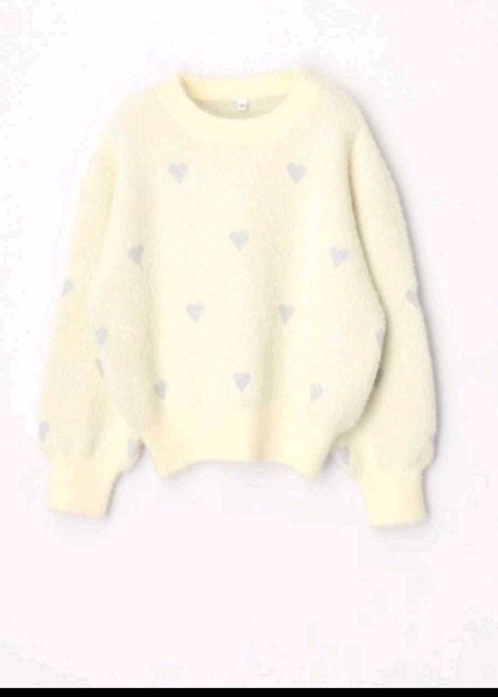 Cream Heart Pattern Sweater