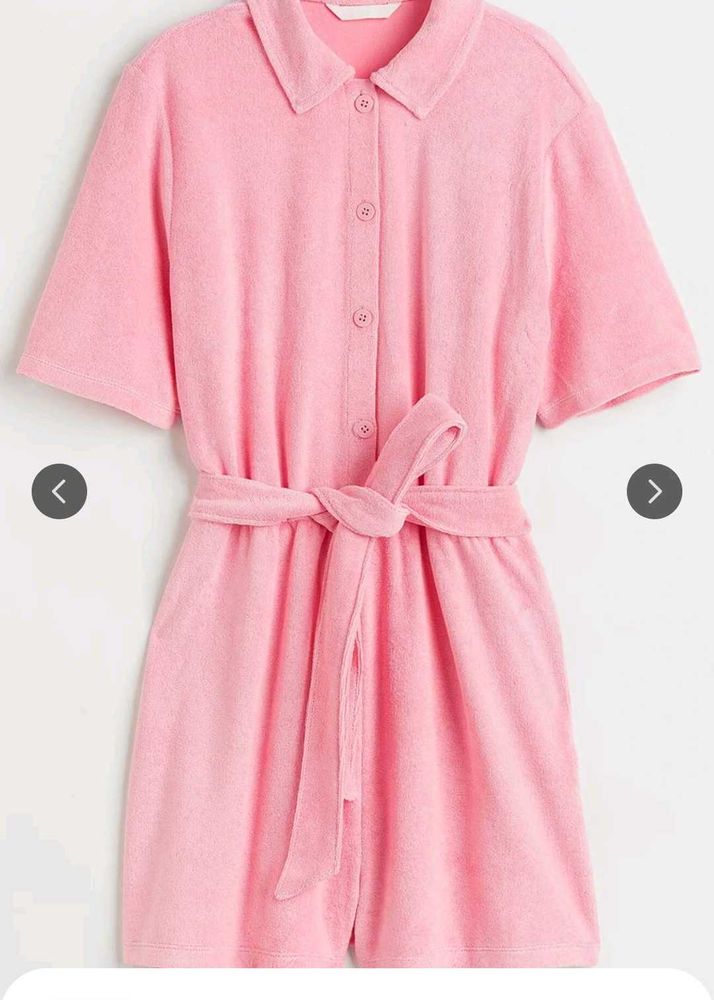H&amp;M Pink Terry Cloth Shirt Dress