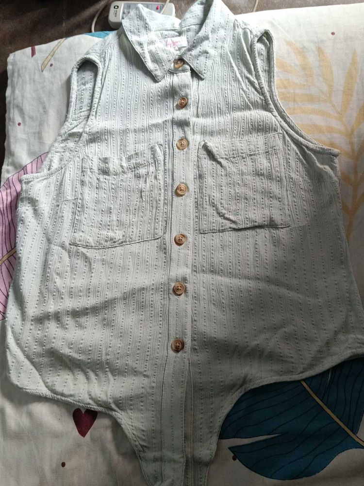 Light Blue Sleeveless Collared Shirt