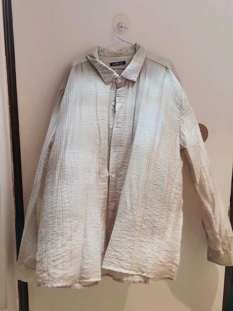 Women's Beige Textured Button-Up Shirt