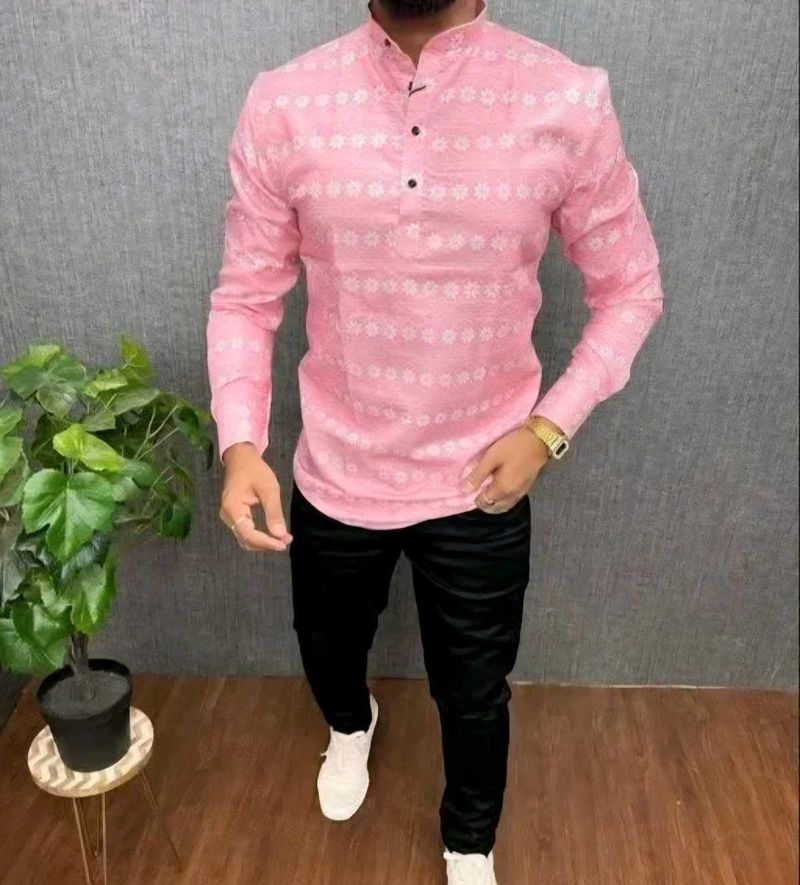 Men's Pink Printed Kurta Shirt
