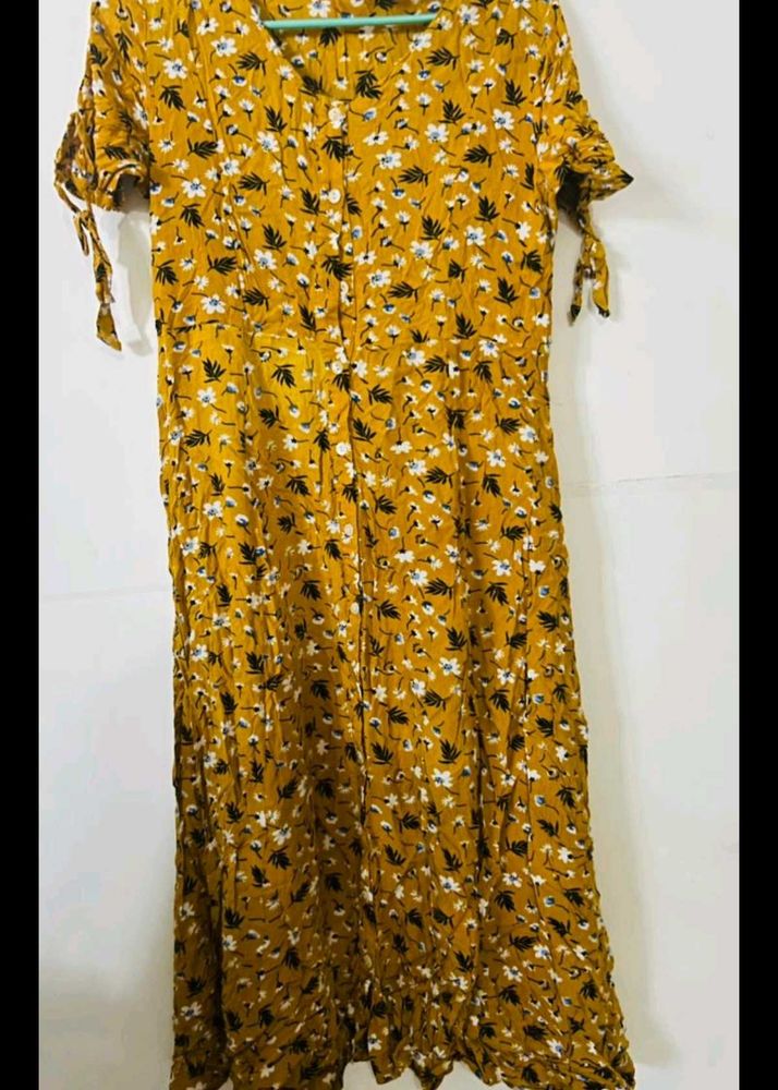 Mustard Floral Midi Dress