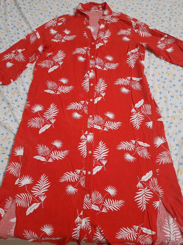 Women's Red Tropical Print Kurta