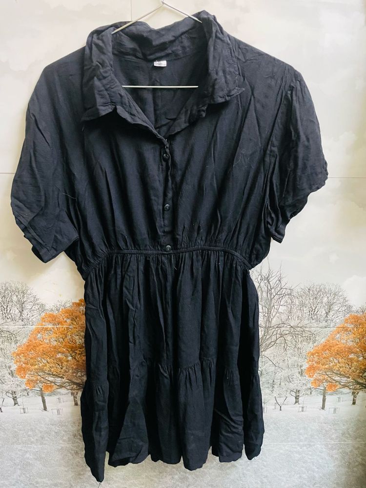 Black Button-Up Tiered Dress