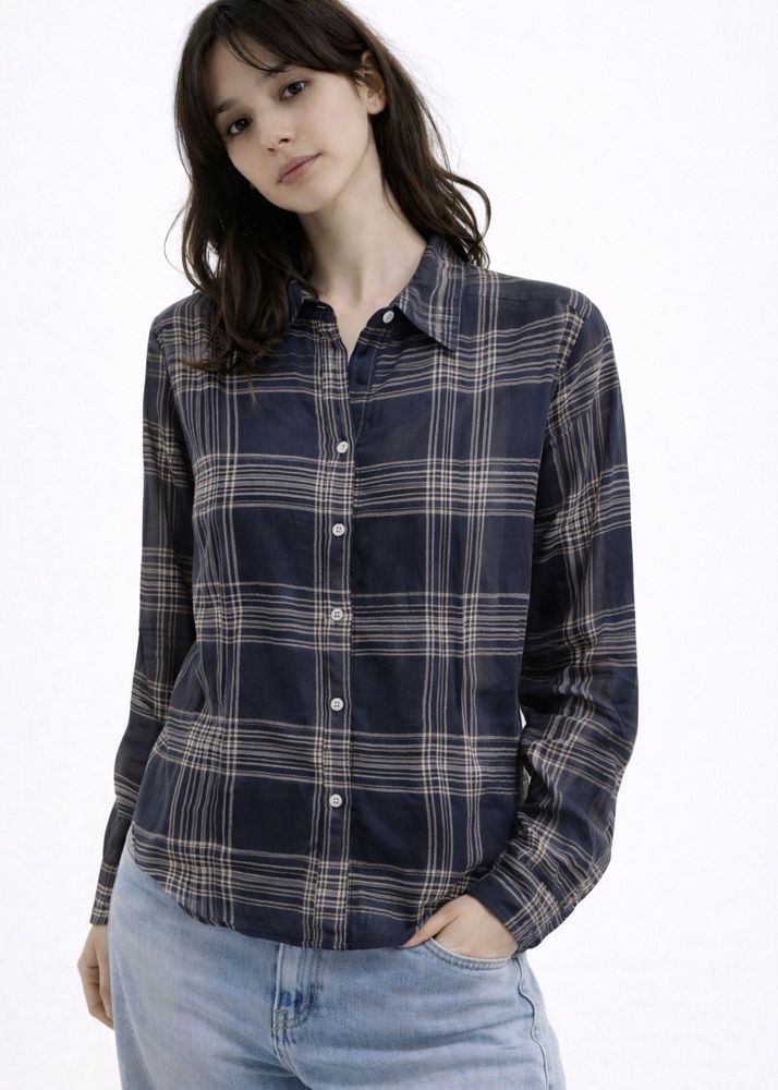 Chic Plaid Sheer Long Sleeve Top