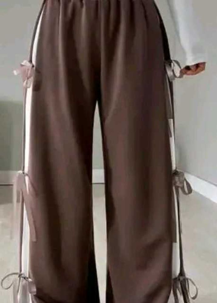 Brown Wide Leg Pants with Side Ties