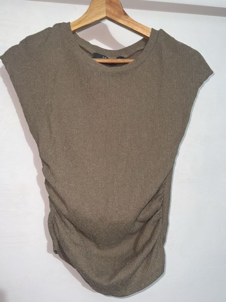 Primark Grey/Khakhi Ruched Side Top – XS