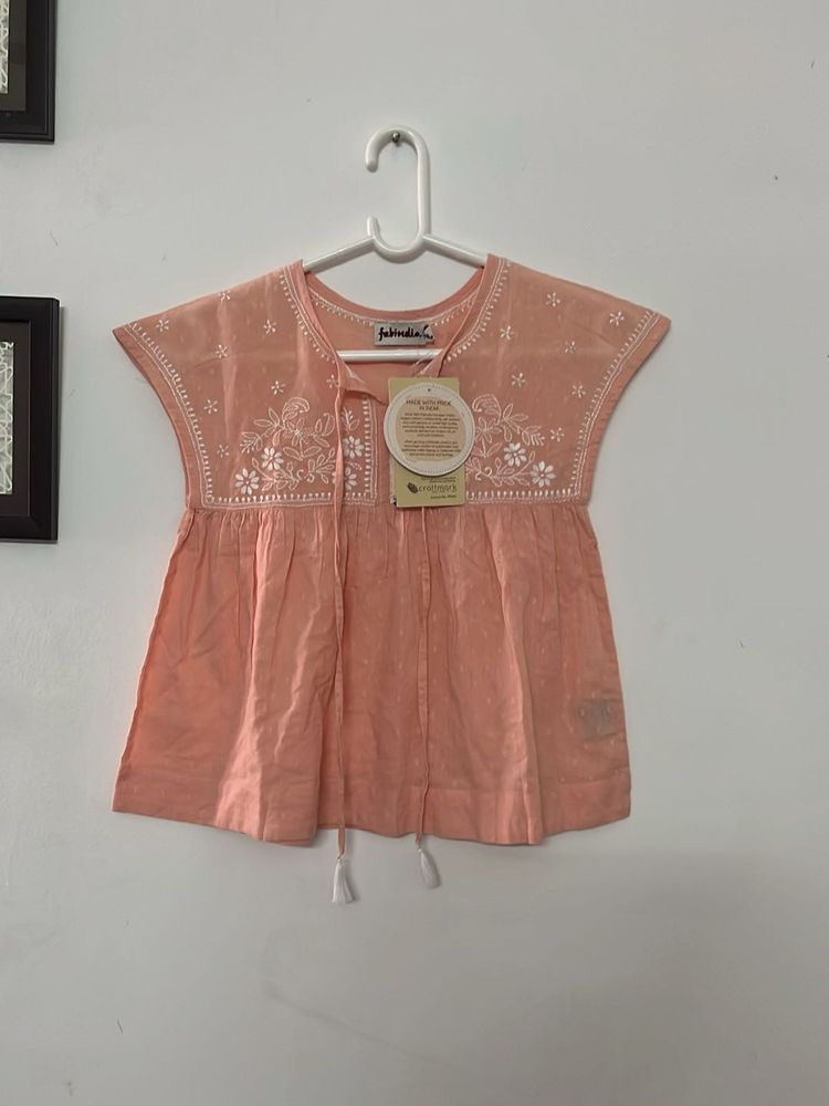 💖 Peach Cotton Tunic for Girls | Delicate Floral