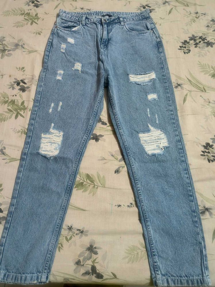 Distressed Light Wash Mom Jeans