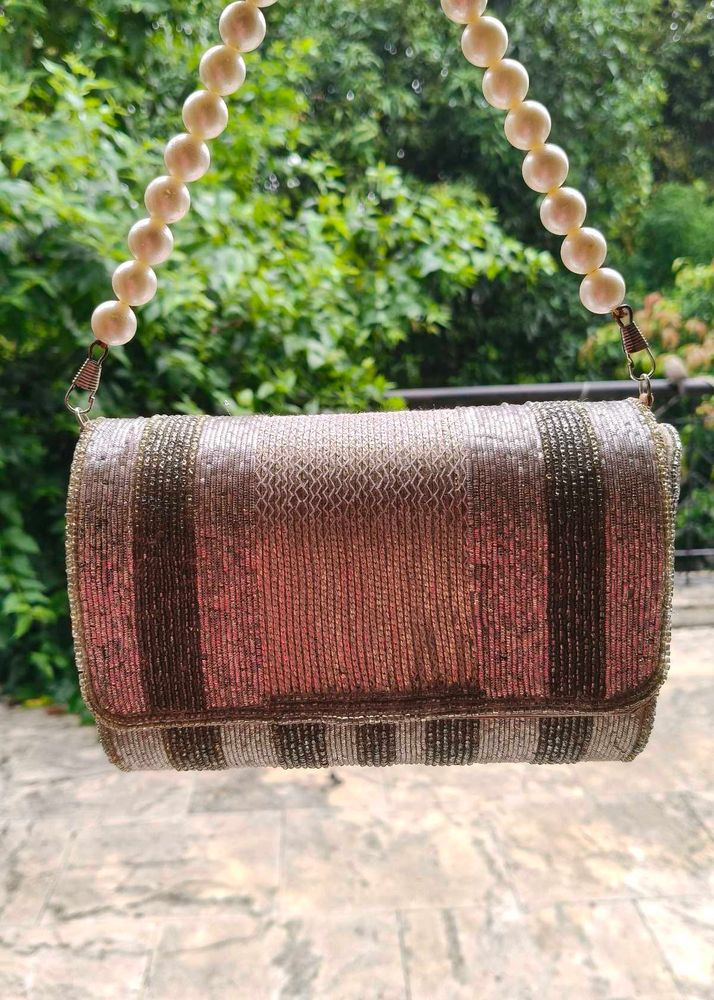 Beaded Clutch with Pearl Handle