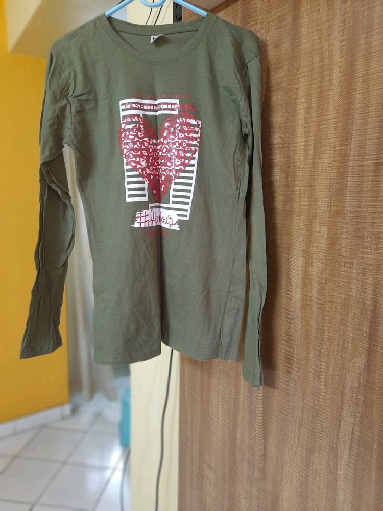 Olive Color Full Sleeves T Shirt