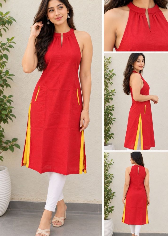 sleeve fabric inside kurtas Red Halter Neck Kurta