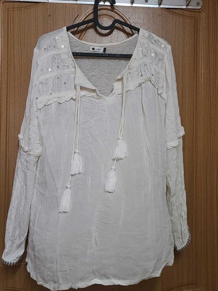 Off White Top With Sequins