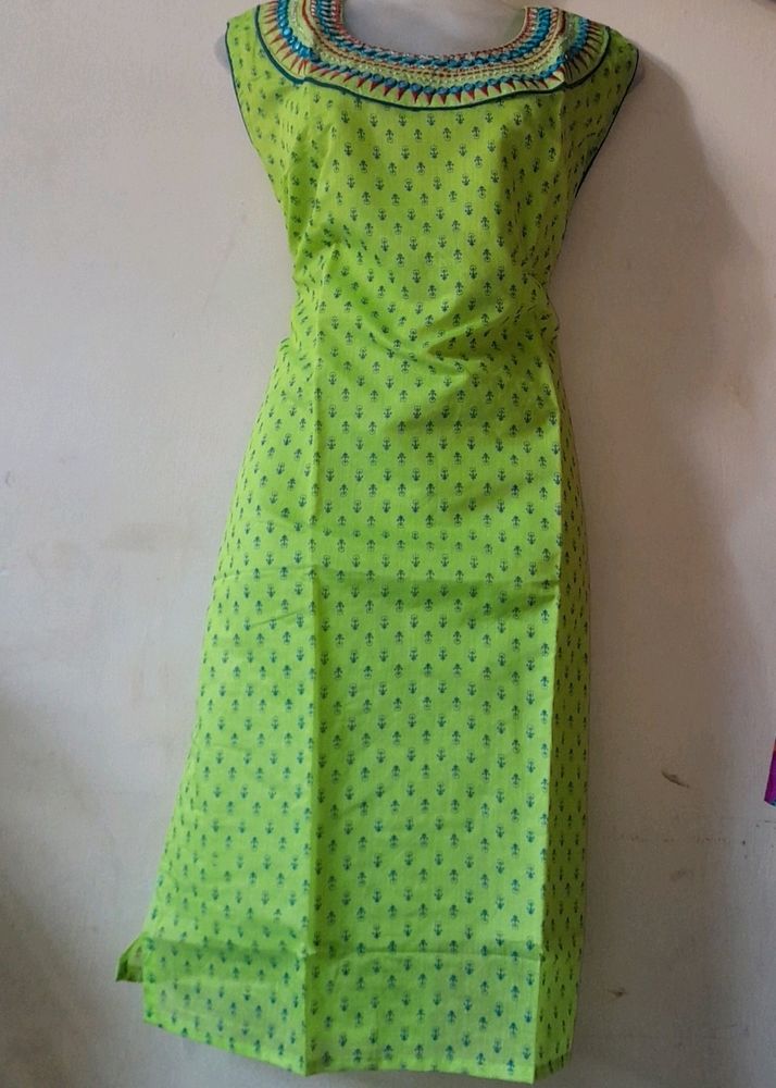 Lime Green Printed Kurti