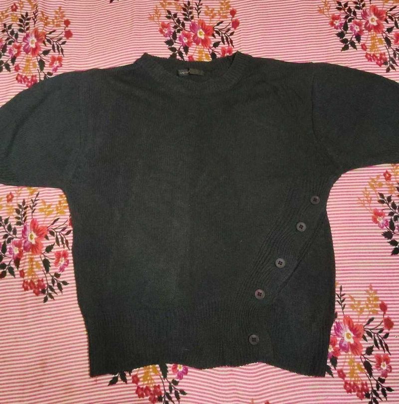 Dark Knit Sweater with Button Detail