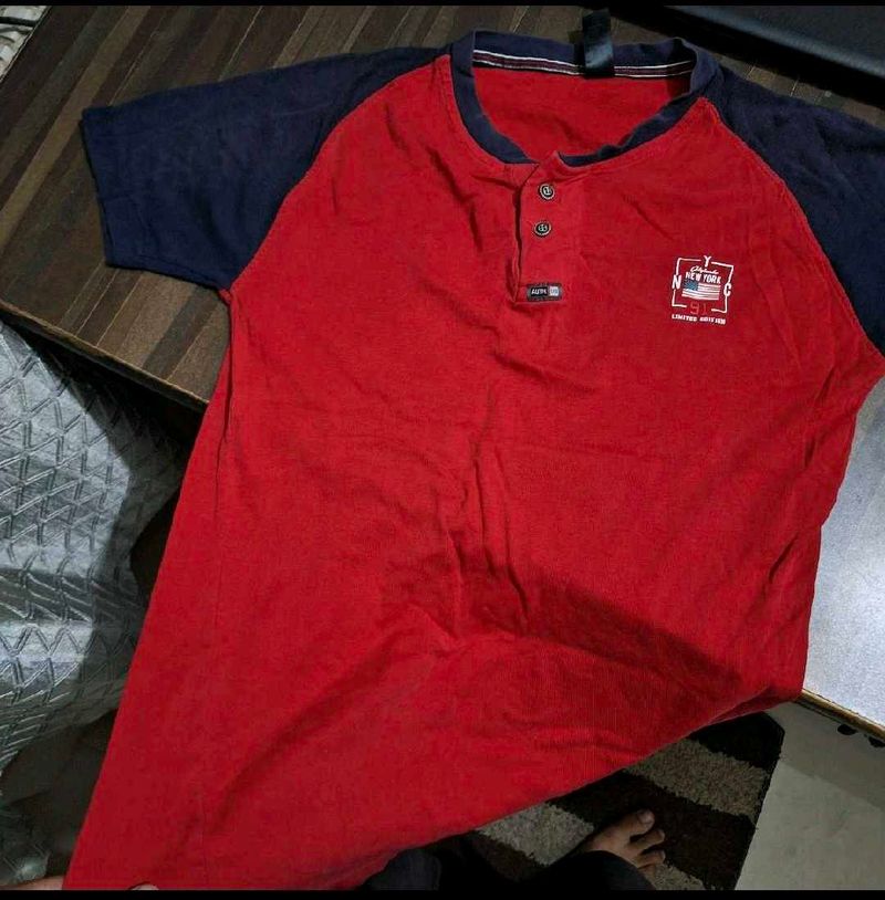 Red &amp; Navy Half-Sleeve Casual [M] Size T-Shirt
