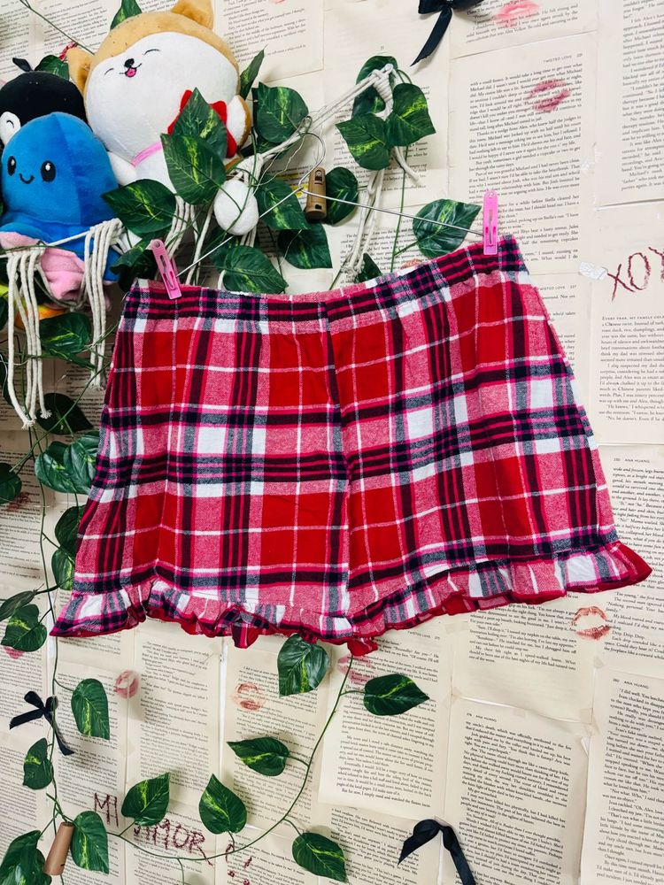 cute Red Plaid Ruffled Mini Skirt