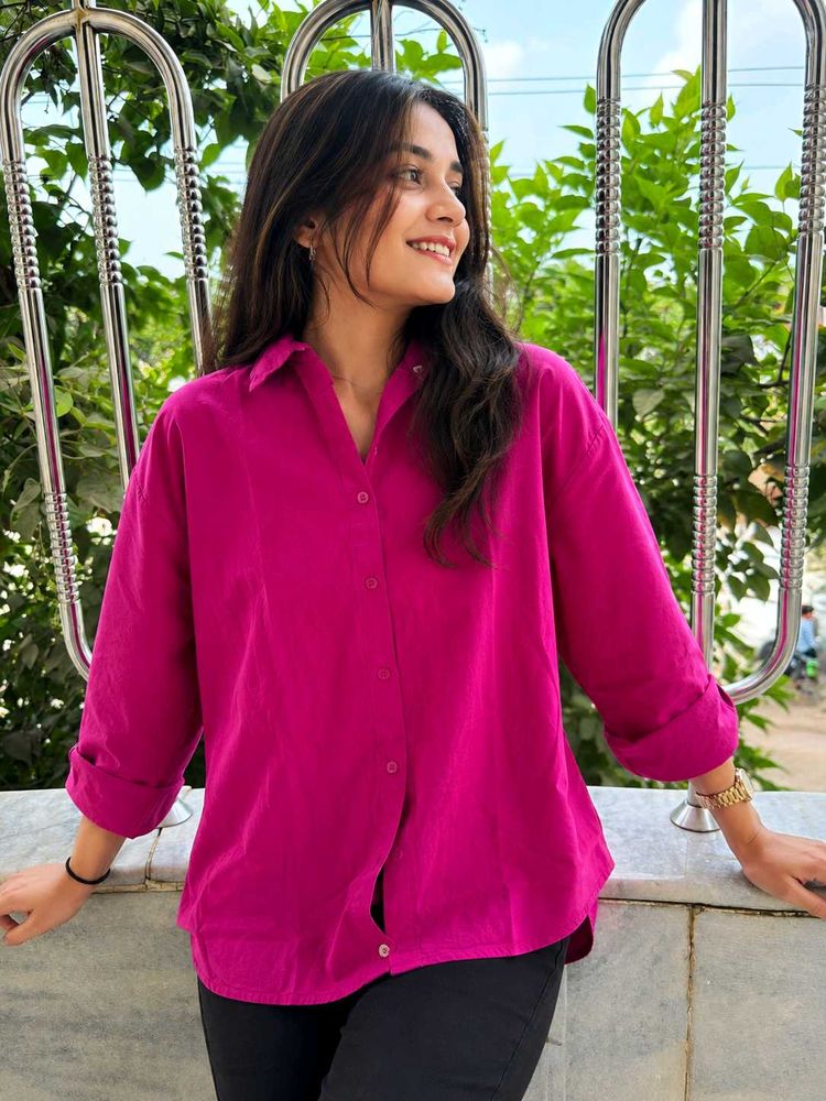 Vibrant Pink Oversized Button-Up Shirt