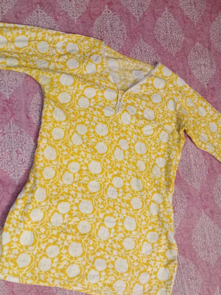 Yellow Floral Print Kurta for College wear
