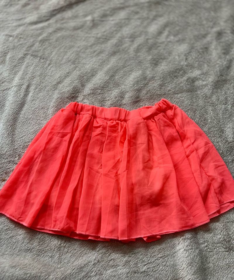 Vibrant Coral Pleated Skirt