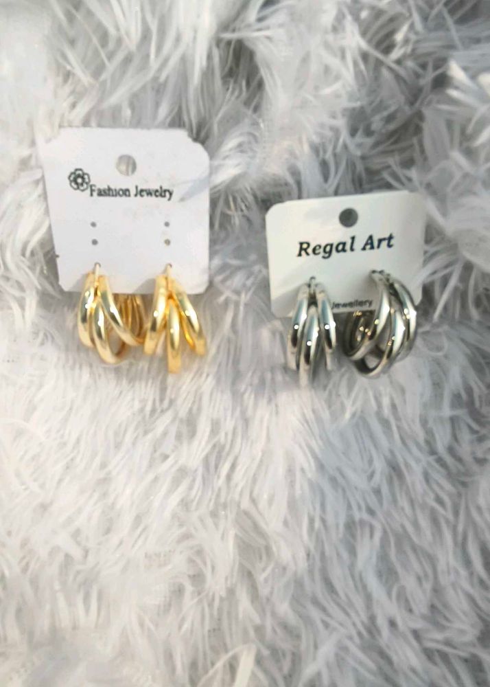 Korean Earrings Studs Golden And Silver Colour