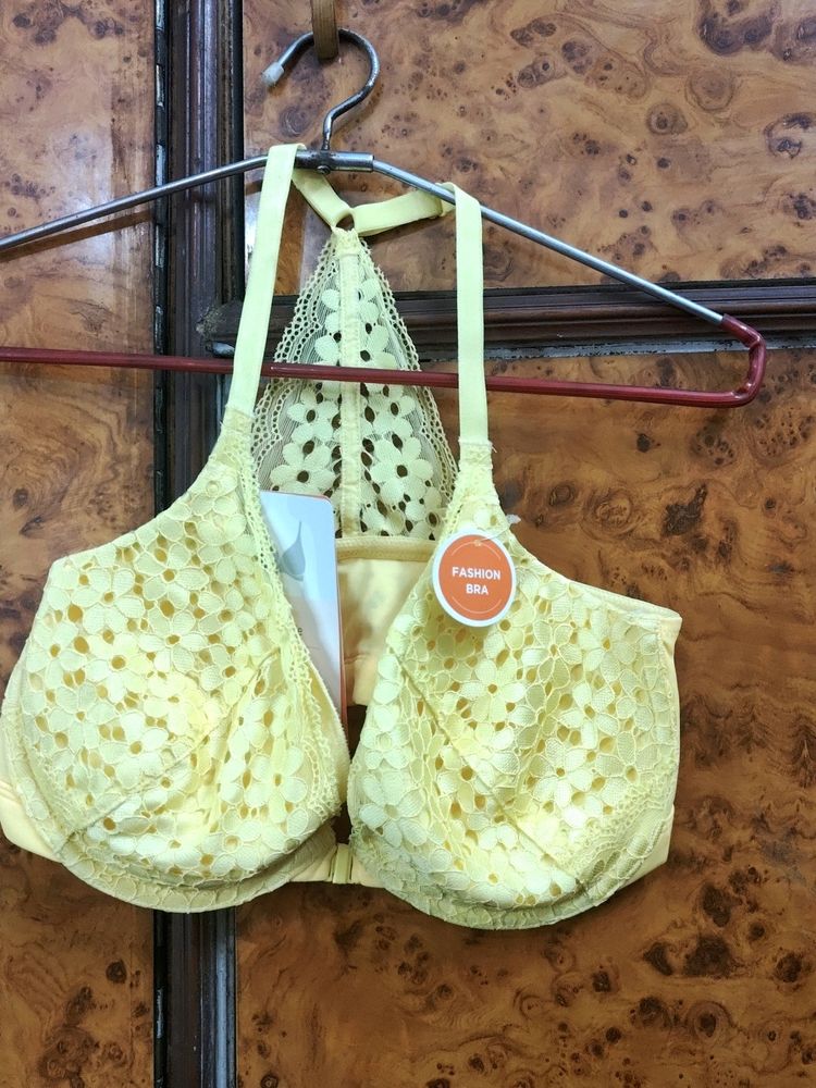 Yellow Wired Padded Front Open Back Design Bra