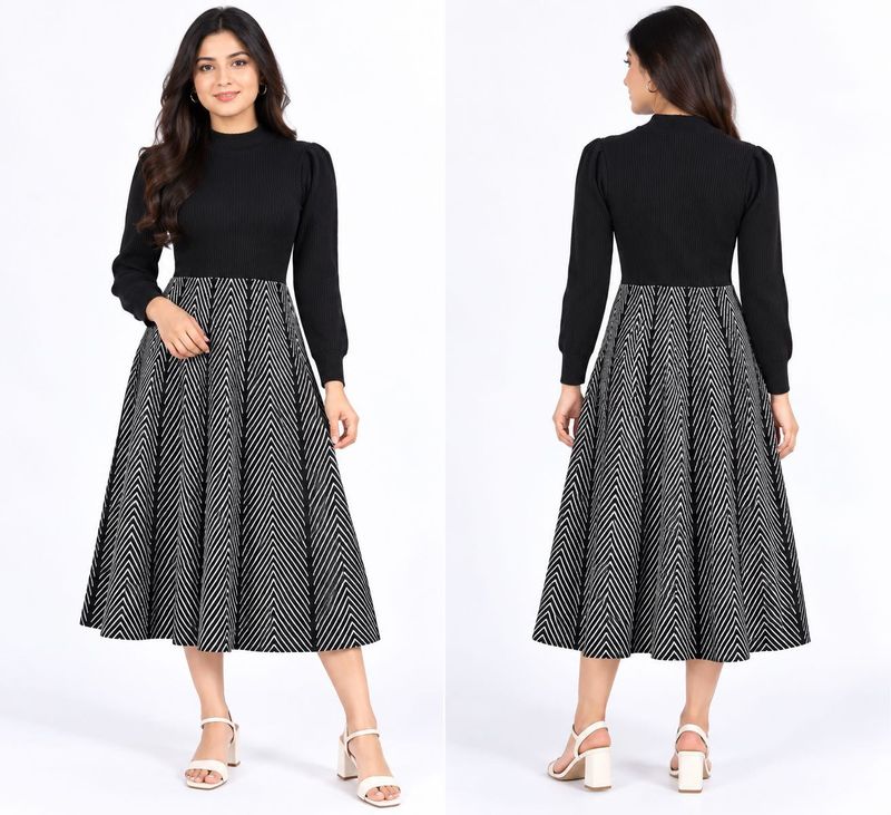 Chic Black &amp; White Ribbed Knit Dress