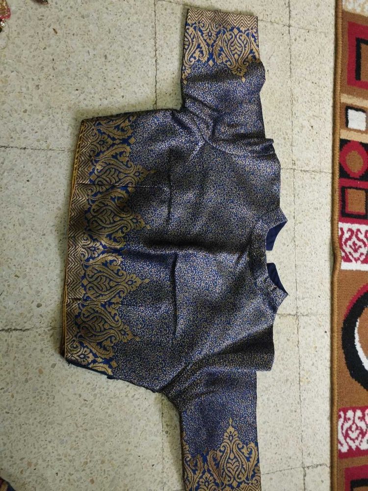 Elegant Blue Brocade Blouse