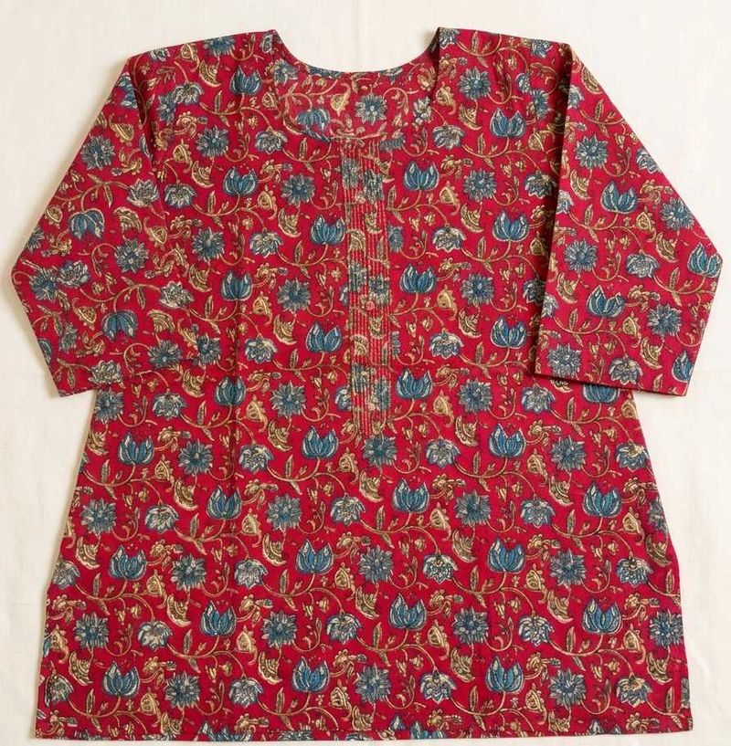 Red Floral Print Cotton Kurti